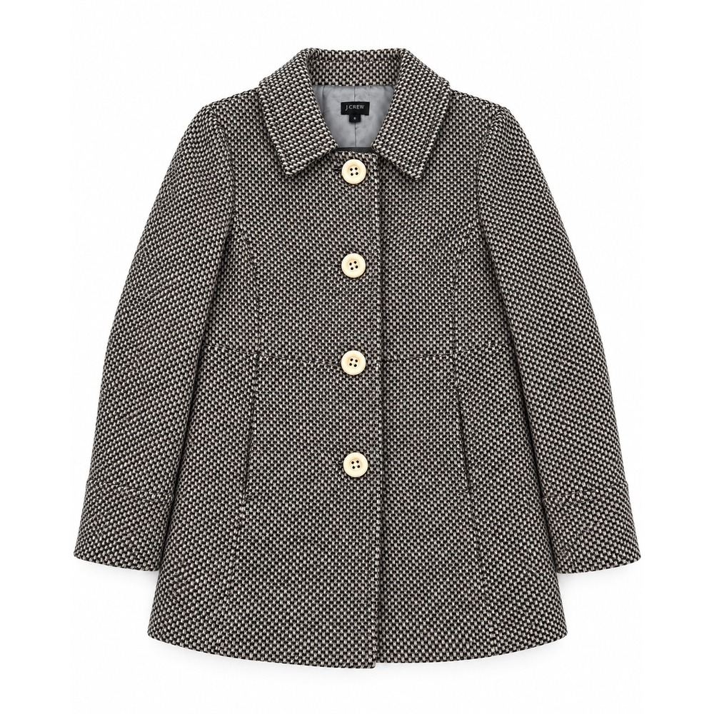 J.Crew Wool Blend Swing Coat Size 6 Black Ivory Tweed Mod A-Line SAMPLE Vintage